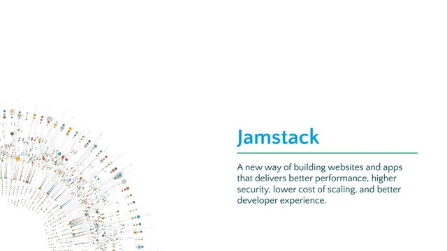 Jamstack
A new way of building websites and apps
that delivers better performance, higher
security, lower cost of scaling, and better
developer experience.
