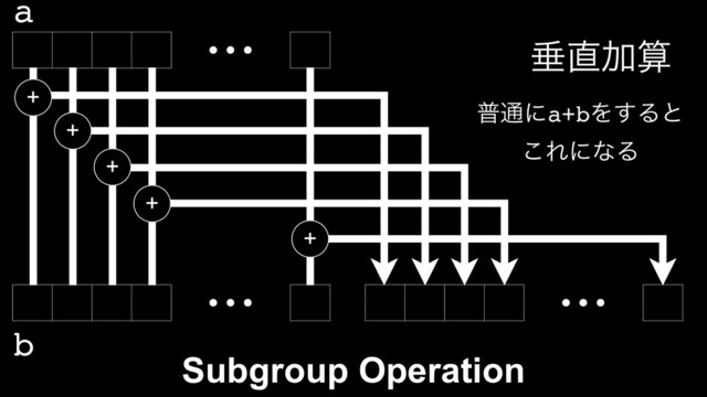 ⋯
⋯ ⋯
+
+
+
+
+
ਨ௚Ճࢉ
ී௨ʹa+bΛ͢Δͱ
͜ΕʹͳΔ
a
b
Subgroup Operation
