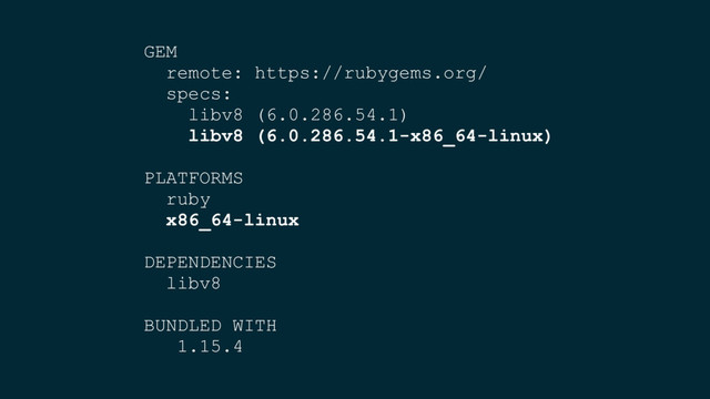 GEM
remote: https://rubygems.org/
specs:
libv8 (6.0.286.54.1)
libv8 (6.0.286.54.1-x86_64-linux)
PLATFORMS
ruby
x86_64-linux
DEPENDENCIES
libv8
BUNDLED WITH
1.15.4
