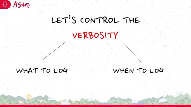 LET’S CONTROL THE
VERBOSITY
WHAT TO LOG WHEN TO LOG
