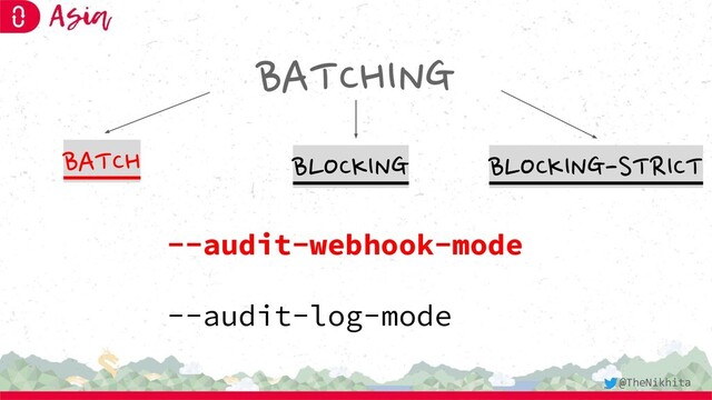 BATCHING
BATCH BLOCKING BLOCKING-STRICT
--audit-webhook-mode
--audit-log-mode
@TheNikhita
