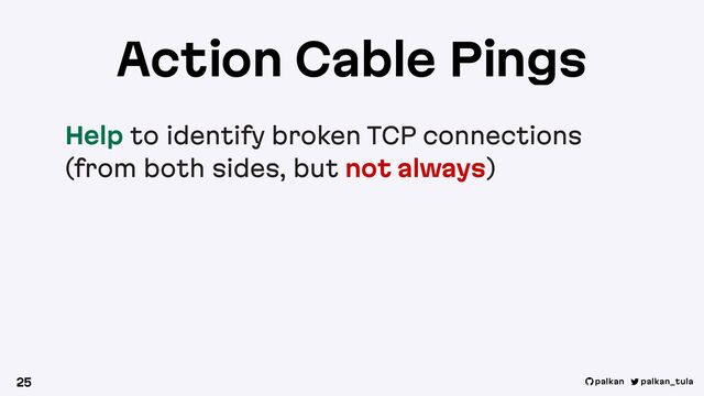 palkan_tula
palkan
Action Cable Pings
Help to identify broken TCP connections
(from both sides, but not always)
25
