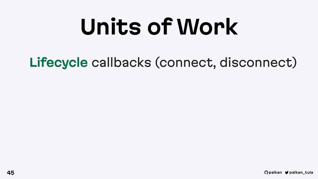 palkan_tula
palkan
Units of Work
Lifecycle callbacks (connect, disconnect)
45
