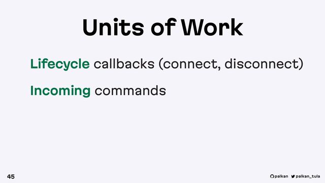 palkan_tula
palkan
Units of Work
Lifecycle callbacks (connect, disconnect)
Incoming commands
45
