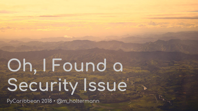 Oh, I Found a
Security Issue
PyCaribbean 2018 • @m_holtermann
