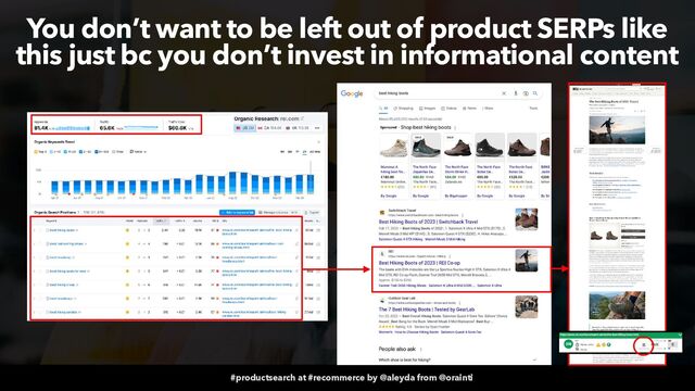 #productsearch at #recommerce by @aleyda from @orainti
You don’t want to be left out of product SERPs like
this just bc you don’t invest in informational content
