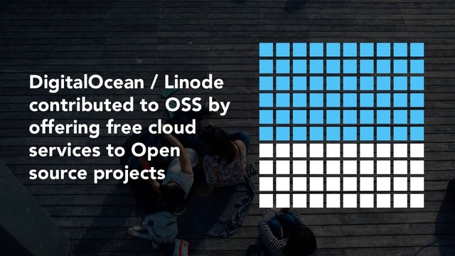 DigitalOcean / Linode
contributed to OSS by
offering free cloud
services to Open
source projects
