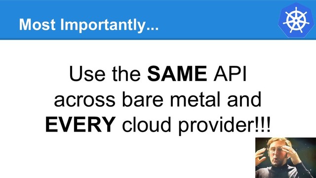 Most Importantly...
Use the SAME API
across bare metal and
EVERY cloud provider!!!
