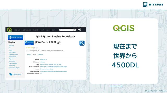 ©Project PLATEAU / MLIT Japan
現在まで
世界か
4500DL
https://plugins.qgis.org/plugins/qgis-jaxa-earth-plugin-master/
