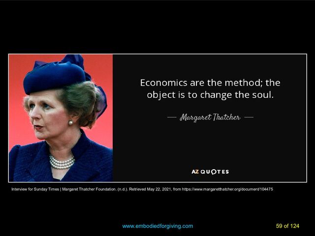 www.embodiedforgiving.com 59 of 124
Interview for Sunday Times | Margaret Thatcher Foundation. (n.d.). Retrieved May 22, 2021, from https://www.margaretthatcher.org/document/104475
