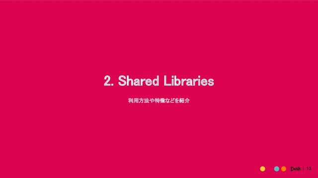 13
2. Shared Libraries 
利用方法や特徴などを紹介 
