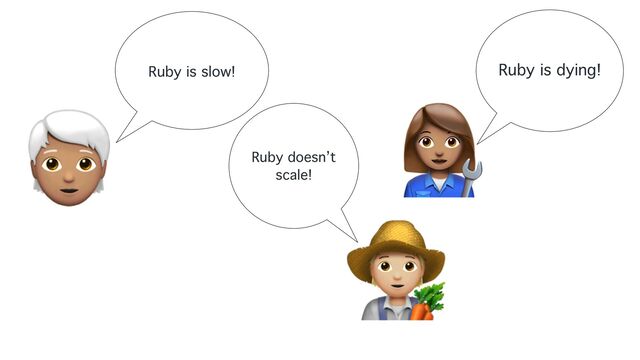 Ruby is slow!
🧑🦳
Ruby doesn’t
scale!
🧑🌾
Ruby is dying!
👩🔧
