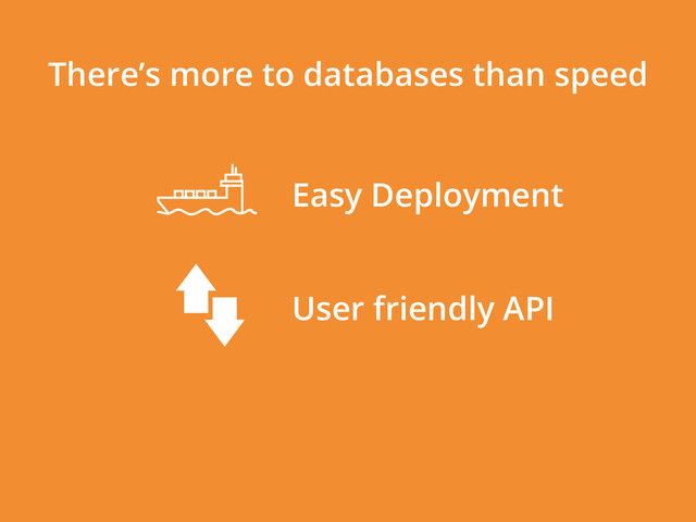 There’s more to databases than speed
Easy Deployment
User friendly API
