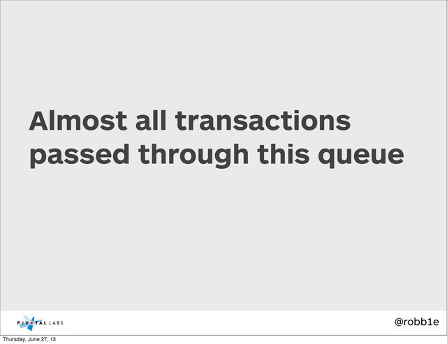 @robb1e
Almost all transactions
passed through this queue
Thursday, June 27, 13
