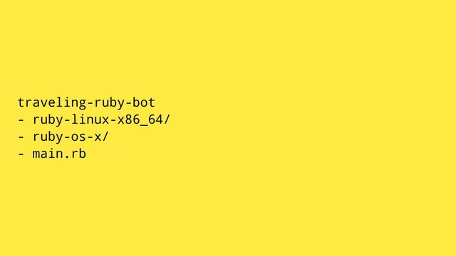 traveling-ruby-bot
- ruby-linux-x86_64/
- ruby-os-x/
- main.rb
