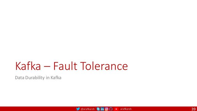 @arafkarsh arafkarsh
Kafka – Fault Tolerance
Data Durability in Kafka
39
