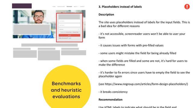 Benchmarks
and heuristic
evaluations

