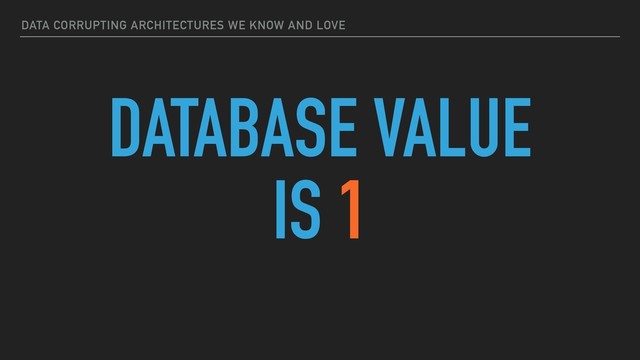 DATA CORRUPTING ARCHITECTURES WE KNOW AND LOVE
DATABASE VALUE
IS 1
