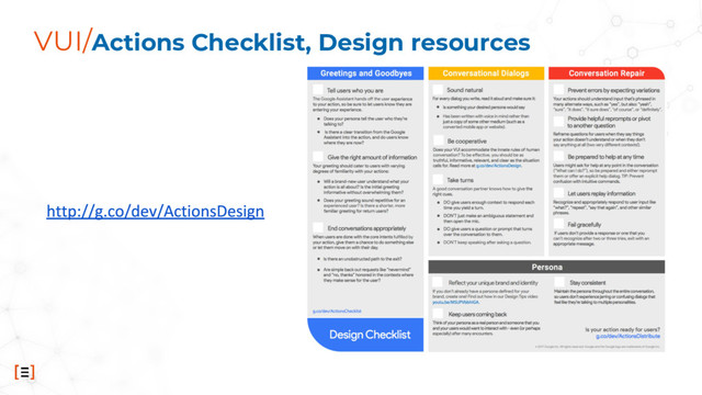 VUI/Actions Checklist, Design resources
