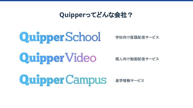 Quipperってどんな会社？
学校向け宿題配信サービス
個人向け動画配信サービス
進学情報サービス
