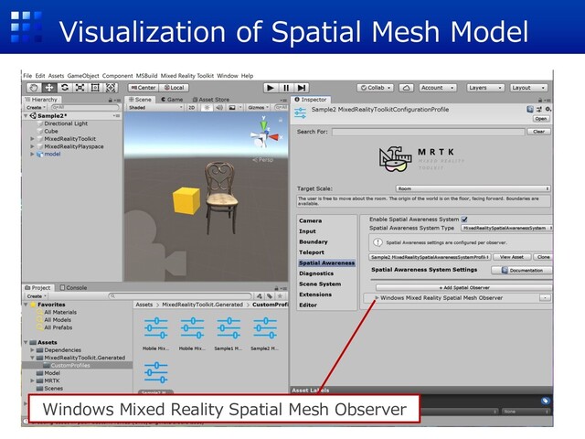 Visualization of Spatial Mesh Model
Windows Mixed Reality Spatial Mesh Observer
