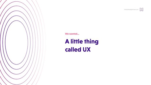 We wanted…
A little thing
called UX
hello@thedigitalmaze.com
