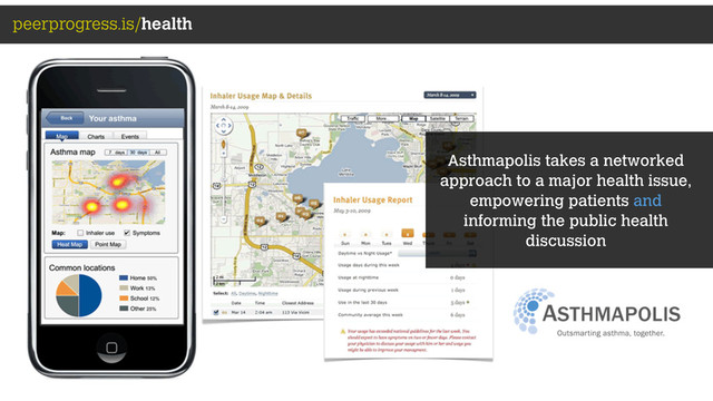 peerprogress.is/health
Asthmapolis takes a networked
approach to a major health issue,
empowering patients and
informing the public health
discussion
