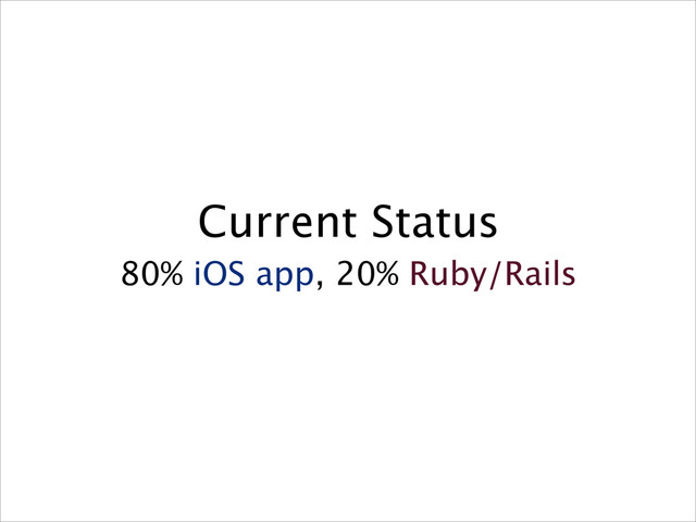 Current Status
80% iOS app, 20% Ruby/Rails

