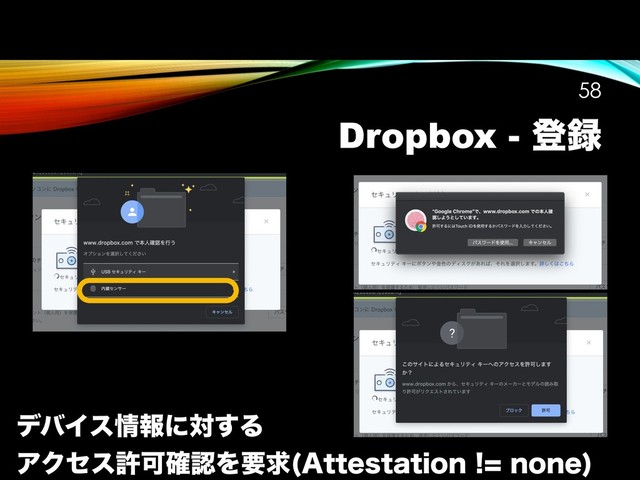 Dropbox - ొ࿥
!58
σόΠε৘ใʹର͢Δ
ΞΫηεڐՄ֬ೝΛཁٻ "UUFTUBUJPOOPOF

