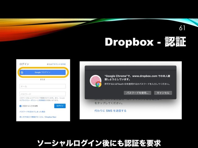 Dropbox - ೝূ
!61
ιʔγϟϧϩάΠϯޙʹ΋ೝূΛཁٻ
