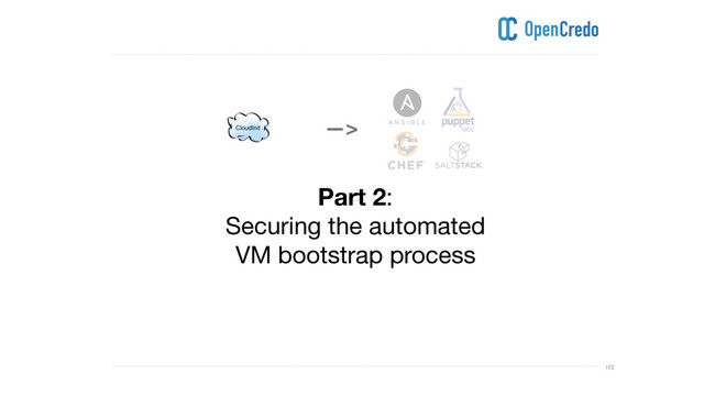 ----------------------------------------------------------------------------------------------------------------------------------------------------------------------------------------------------------------------------------------------------------
---------------------------------------------------------------------------------------------------------------------------------------------------------------------------------------------------------------------------------------------------------- 102
Part 2:

Securing the automated 

VM bootstrap process
—>
