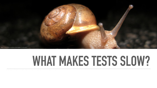 WHAT MAKES TESTS SLOW?
https://www.flickr.com/photos/davemedia/6158362891/
