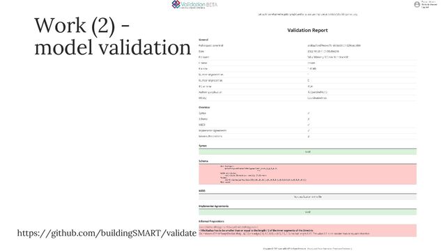 Work (2) -
model validation
https://github.com/buildingSMART/validate
