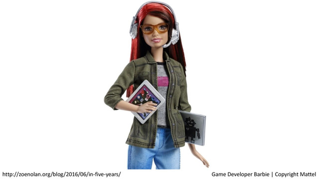 http://zoenolan.org/blog/2016/06/in-five-years/ Game Developer Barbie | Copyright Mattel
