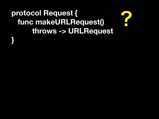 protocol Request {
func makeURLRequest()
throws -> URLRequest
}
ʁ
