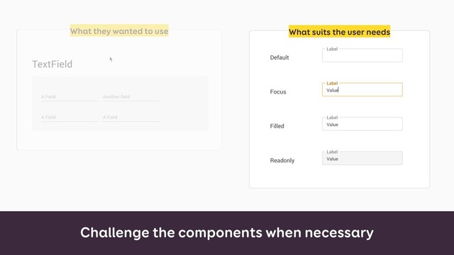 Challenge the components when necessary
What they wanted to use What suits the user needs

