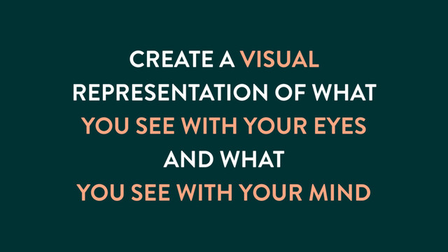 CREATE A VISUAL
REPRESENTATION OF WHAT
YOU SEE WITH YOUR EYES
AND WHAT
YOU SEE WITH YOUR MIND
