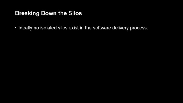 • Ideally no isolated silos exist in the software delivery process.
Breaking Down the Silos
