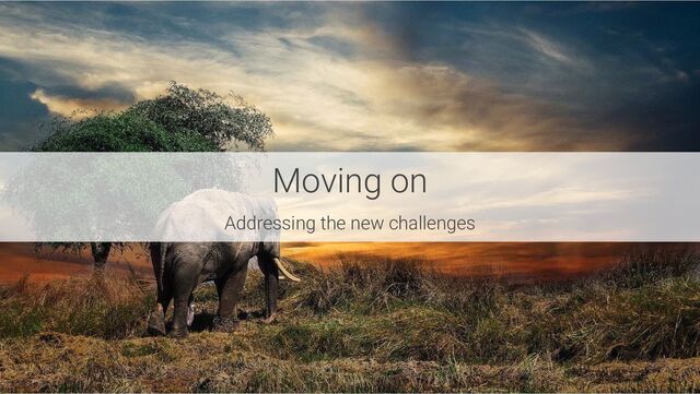 Moving on
Addressing the new challenges
