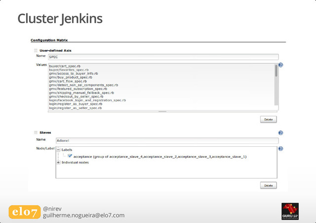 Cluster Jenkins
@nirev
guilherme.nogueira@elo7.com
