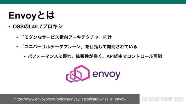 Envoyͱ͸
• OSSͷL4/L7ϓϩΩγ
• ʮϞμϯͳαʔϏεࢦ޲ΞʔΩςΫνϟʯ޲͚
• ʮϢχόʔαϧσʔλϓϨʔϯʯΛ໨ࢦͯ͠։ൃ͞Ε͍ͯΔ
• ύϑΥʔϚϯεʹ༏Εɺ֦ுੑ͕ߴ͘ɺAPIܦ༝ͰίϯτϩʔϧՄೳ
https://www.envoyproxy.io/docs/envoy/latest/intro/what_is_envoy
