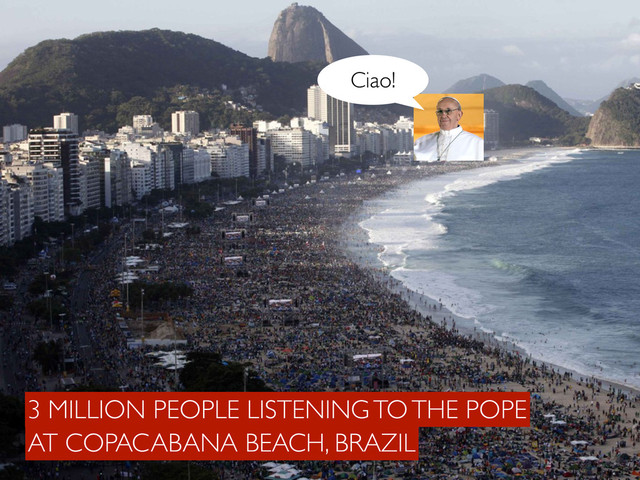 Ciao!
AT COPACABANA BEACH, BRAZIL
3 MILLION PEOPLE LISTENING TO THE POPE
