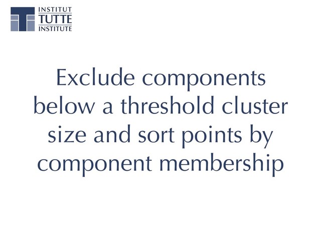 Exclude components
below a threshold cluster
size and sort points by
component membership
