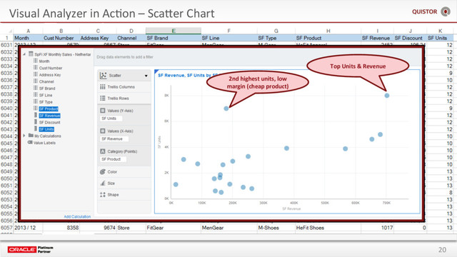 20
Visual Analyzer in AcEon – ScaSer Chart
2nd highest units, low
margin (cheap product)
Top Units & Revenue
