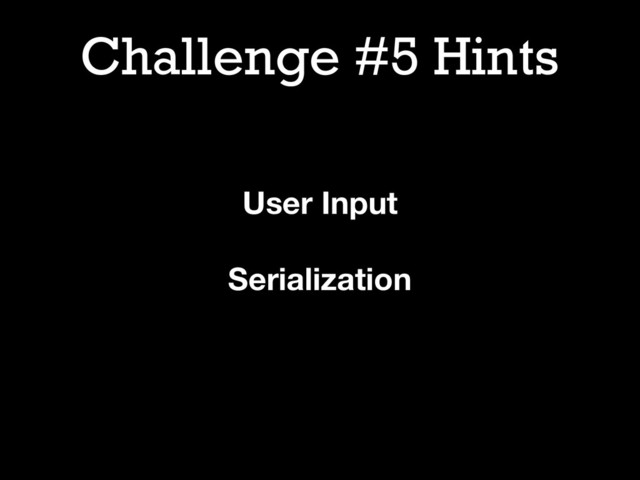 Challenge #5 Hints
User Input
Serialization

