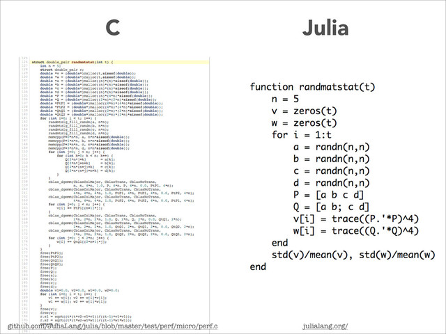 C Julia
github.com/JuliaLang/julia/blob/master/test/perf/micro/perf.c julialang.org/
