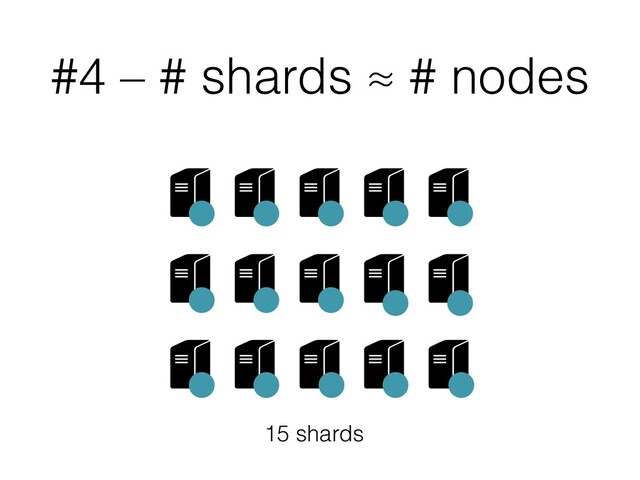 #4 – # shards ≈ # nodes
15 shards
