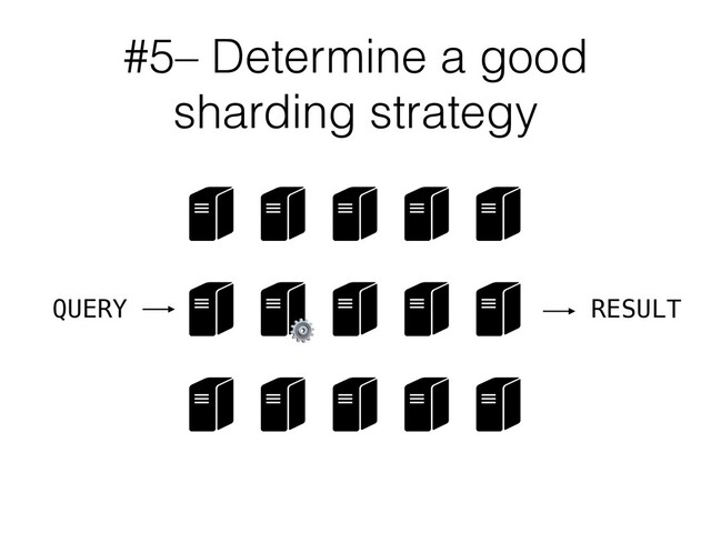 #5– Determine a good
sharding strategy
QUERY
⚙
RESULT
