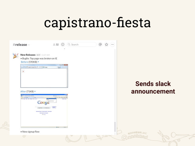 capistrano-ﬁesta
Sends slack
announcement
