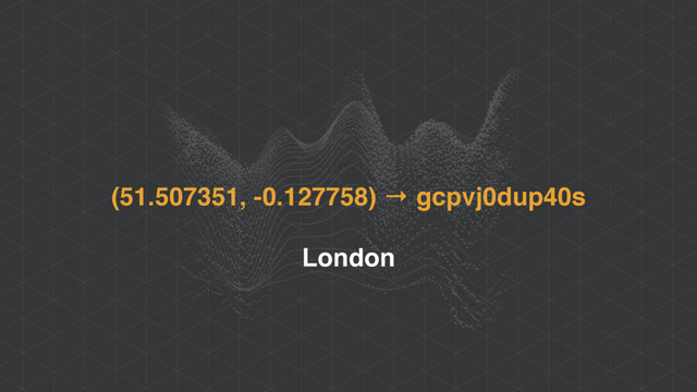 (51.507351, -0.127758) → gcpvj0dup40s
London
